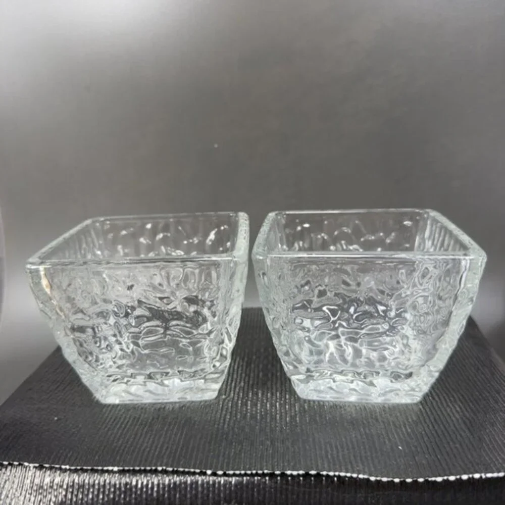 Disaronno Amaretto Rippled Italian Square Clear Dish Bowl Set 2 Bowls Dishes VTG